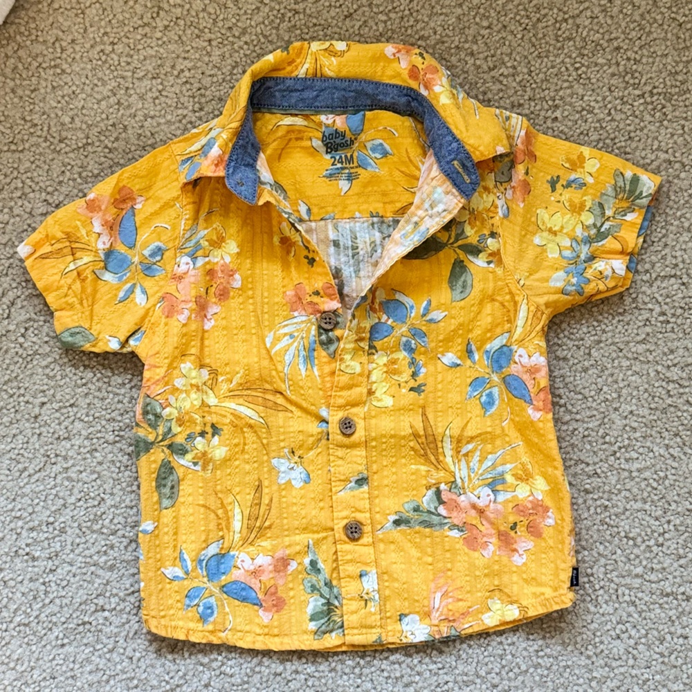 🌺 OshKosh B’gosh Yellow Floral Button-Up Shirt (24M) 🌼👕